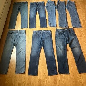 For sale eight pair of gently slightly worn jeans.